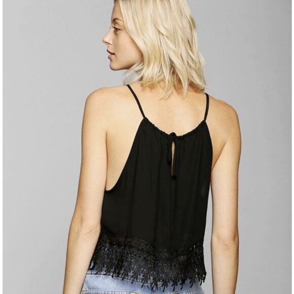 Staring at Stars Urban Outfitters Lace Trim Sheer Crop Top Black Small USA Boho - Picture 2 of 9